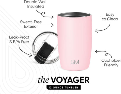 Simple Modern Voyager Tumbler with Flip Lid | Travel Coffee Mug | Insulated Stainless Steel Cold Brew Iced or Hot Coffee Cup | Gifts for Women Men Her Him | 16oz, Almond Birch