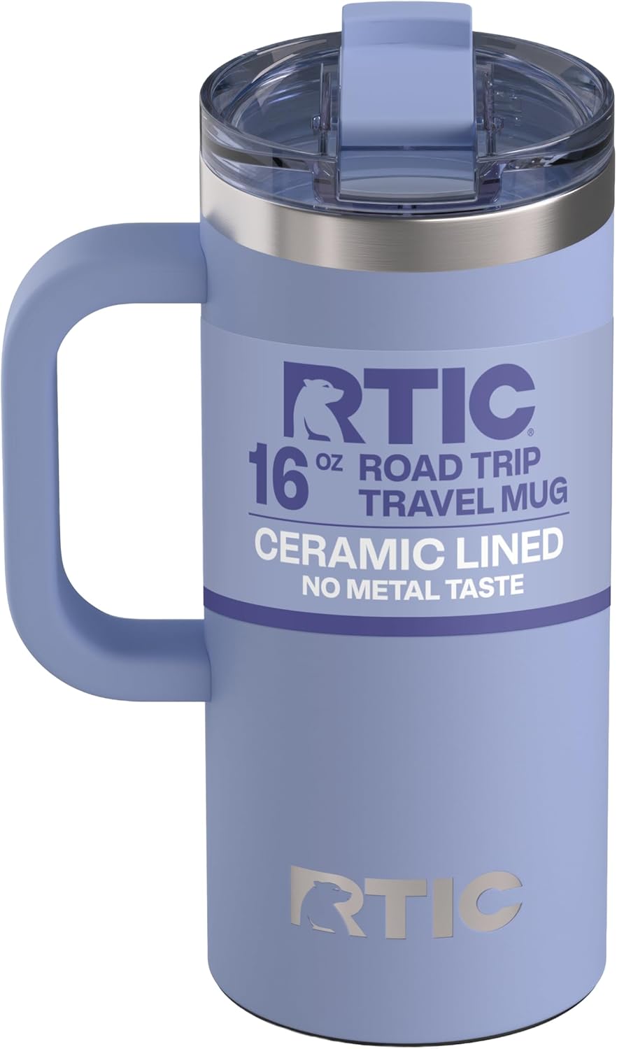 RTIC 20oz Road Trip Travel Mug with Lid and Handle, Ceramic Lined, Insulated, Stainless Steel, Metal, Double Wall Vacuum-Insulation, Portable Coffee, Tea Cup for Hot and Cold Drink, Black