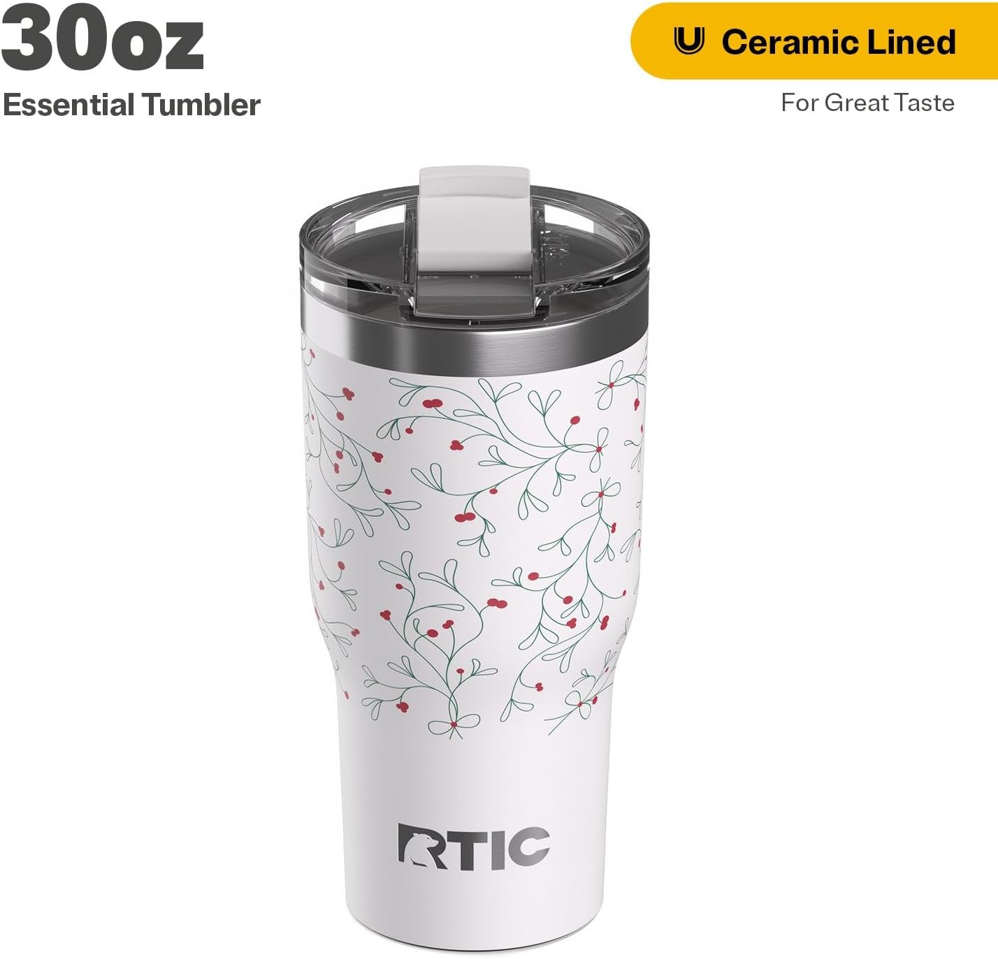 RTIC 20oz Essential Tumbler with Lid, Ceramic Lined, Insulated, Stainless Steel, Metal, Double Wall Vacuum-Insulation, Travel Cup for Iced Coffee, Tea, Hot and Cold Drink, Graphite