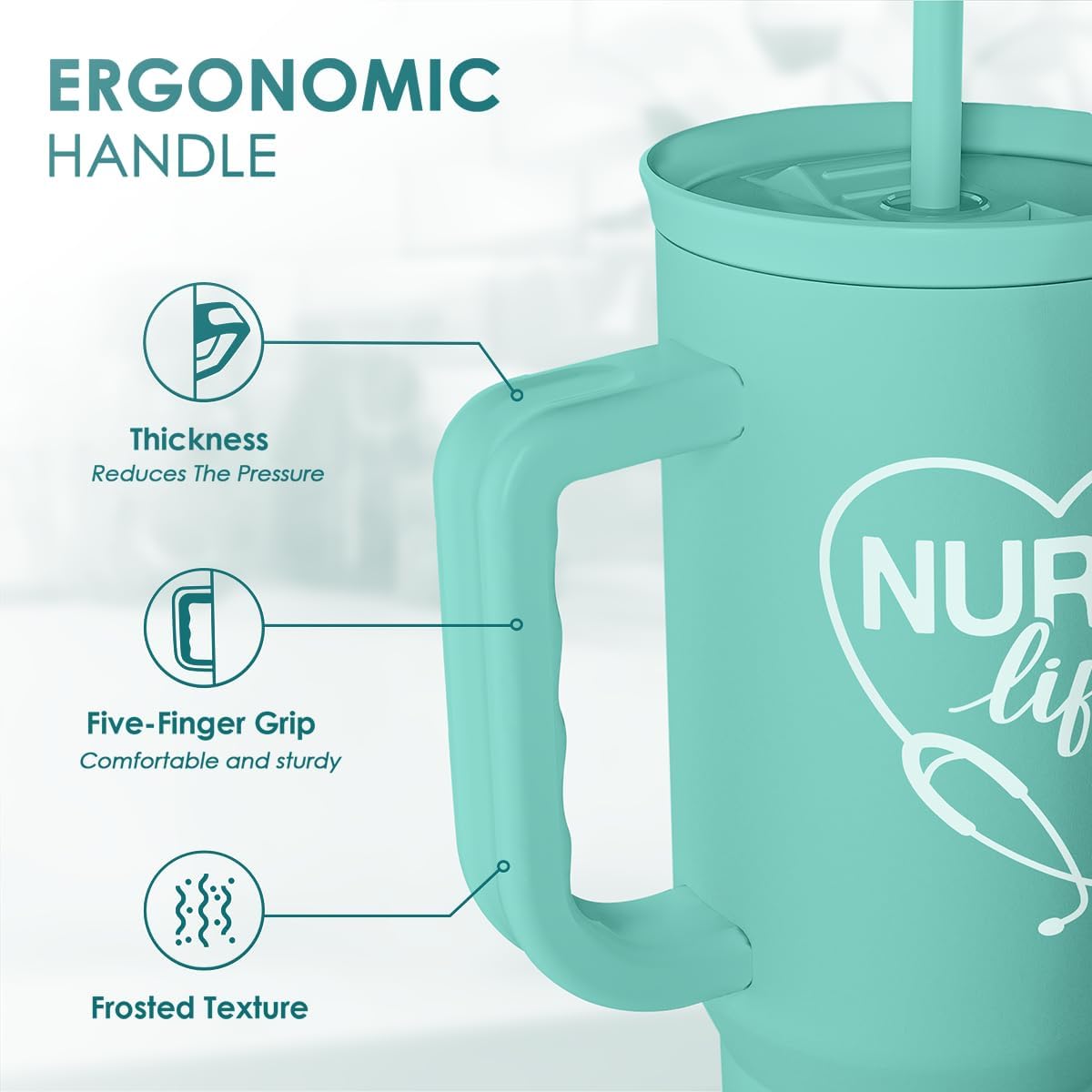 Floral Tumbler with Handle 40oz, Stainless Steel Insulated Tumblers Coffee Travel Mug Cup with Straw, Flower Coffee Cup Gifts for Women Girls, Gift for Her on Christmas Birthday Mothers Day