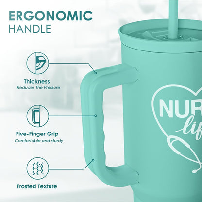 Floral Tumbler with Handle 40oz, Stainless Steel Insulated Tumblers Coffee Travel Mug Cup with Straw, Flower Coffee Cup Gifts for Women Girls, Gift for Her on Christmas Birthday Mothers Day