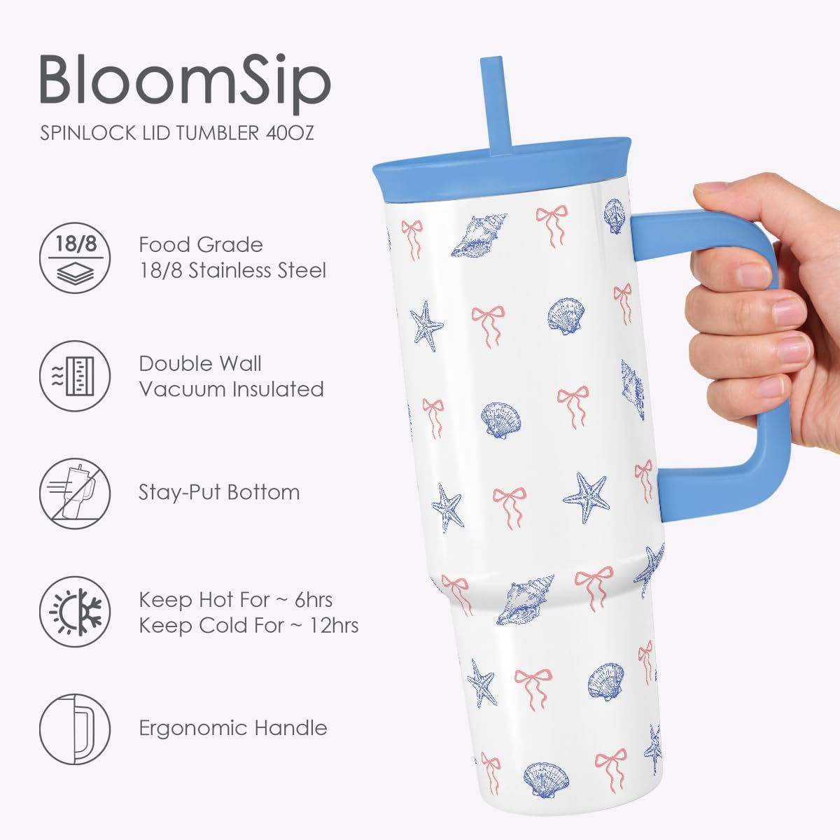 SANDJEST Pickleball Stainless Steel Locking Lid Silicone Straw Tumbler with Handle 40oz, Insulated Stainless Steel Travel Cup for Women Girls Friends Players, Gift Idea for Birthday Christmas