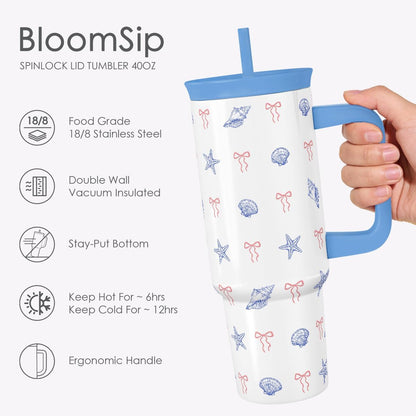 SANDJEST Pickleball Stainless Steel Locking Lid Silicone Straw Tumbler with Handle 40oz, Insulated Stainless Steel Travel Cup for Women Girls Friends Players, Gift Idea for Birthday Christmas