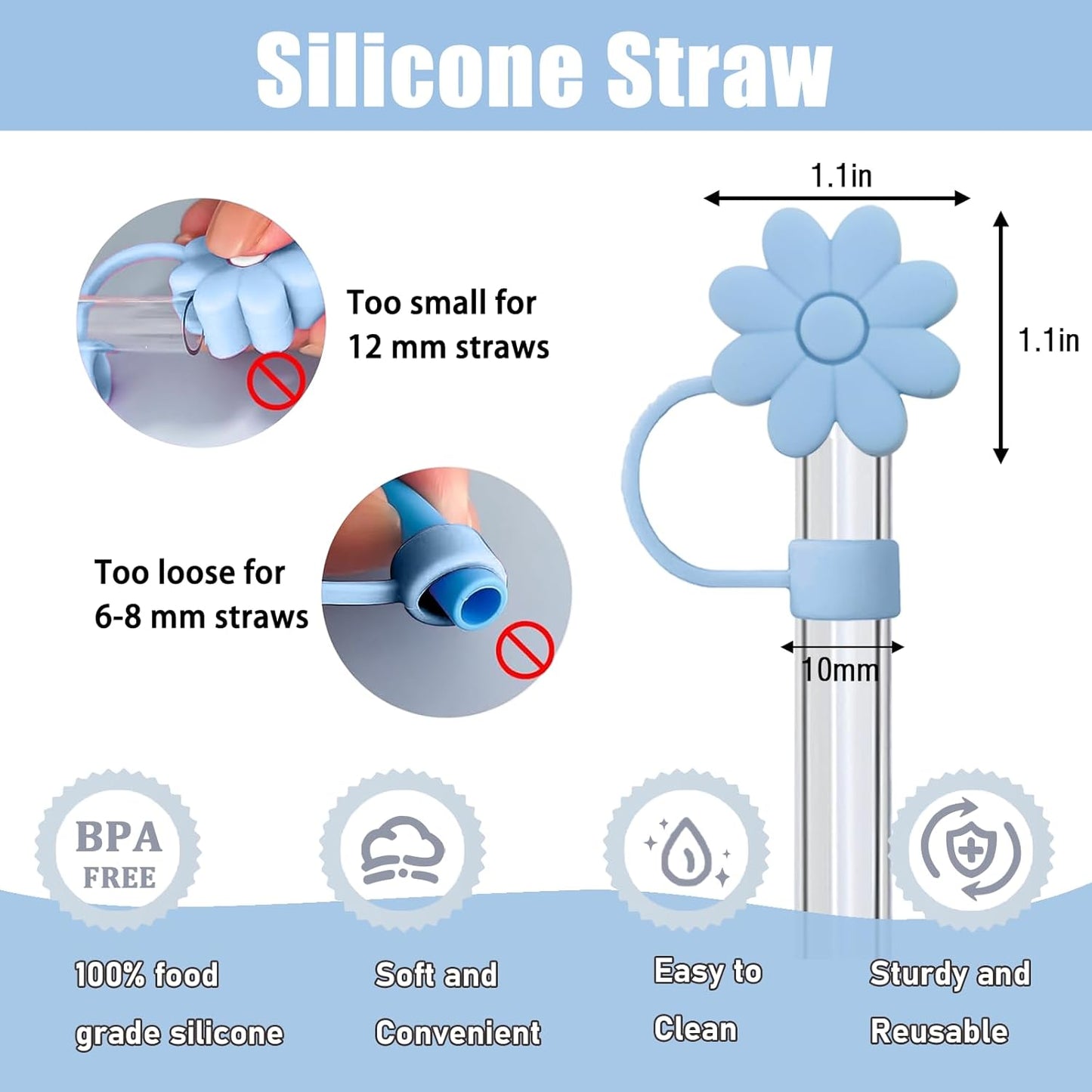 Flower Straw Covers Toppers for Stanley Cups 30&40 Oz Tumbler with Handle Accessories 4PCS Silicone Straw Caps Reusable Straws Tips Protectors for Stanley Cup 10mm 0.4in Straws,Off White