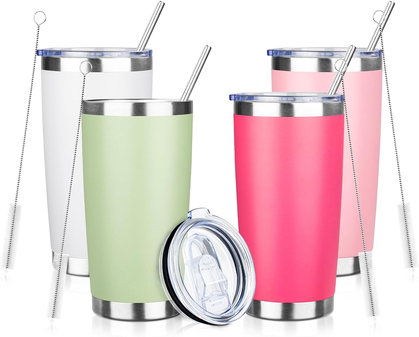 20oz Tumbler with Straw and Brush, Stainless Steel Vacuum Insulated tumbler, Double Wall Insulated Coffee Tumbler for Outdoor, Home, Travel,Office (Buff,1pcs)