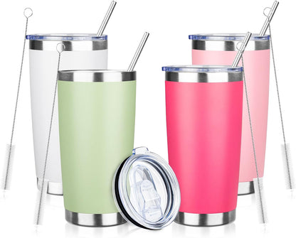 20oz Tumbler with Straw and Brush, Stainless Steel Vacuum Insulated tumbler, Double Wall Insulated Coffee Tumbler for Outdoor, Home, Travel,Office (Buff,1pcs)