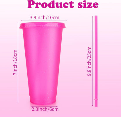 Hxezoc 16-Piece Reusable Cups with Lids and Straws, 24 oz Glitter Plastic Tumbler Iced Coffee Cups Travel Mug Cup for Smoothie Juices Beach or Bachelor Party (Black)