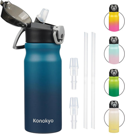Konokyo 18 oz Insulated Water Bottle with Straw Lid, Stainless Steel Vacuum Sports Water Bottle, Leak-Proof Reusable Metal Flask with Carry Loop, BPA-Free Travel Bottle for Gym, School, Office