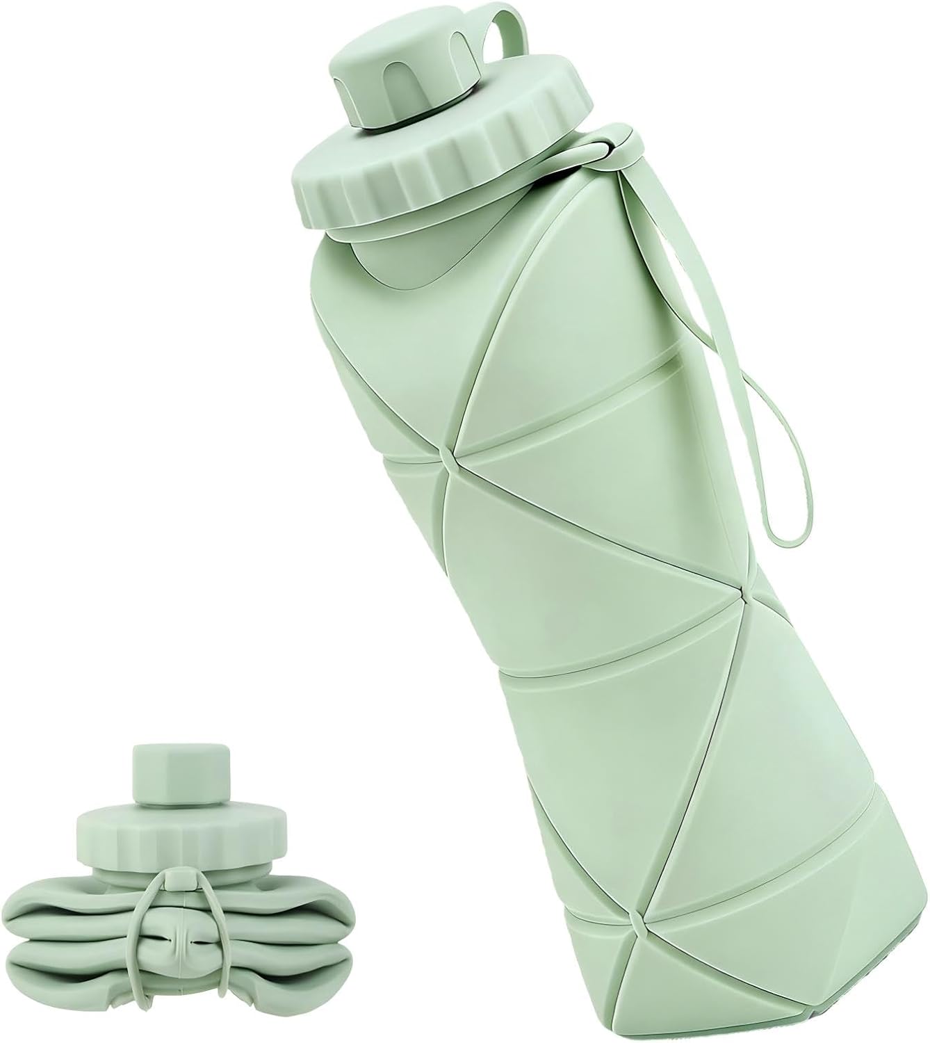 Collapsible Water Bottle 20oz (600ml), BPA-Free Silicone Foldable Portable Lightweight Reusable Water Bottle with Leak-Proof Lid & Lanyard for Outdoor Travel Cycling Gym & Camping (Green)