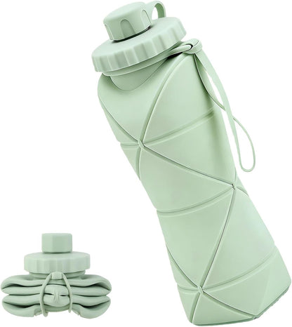 Collapsible Water Bottle 20oz (600ml), BPA-Free Silicone Foldable Portable Lightweight Reusable Water Bottle with Leak-Proof Lid & Lanyard for Outdoor Travel Cycling Gym & Camping (Green)