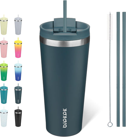 BJPKPK 22oz Insulated Tumbler With lid And Straw Stainless Steel Tumblers Travel Coffee Mug Reusable Thermal Cup,Sky