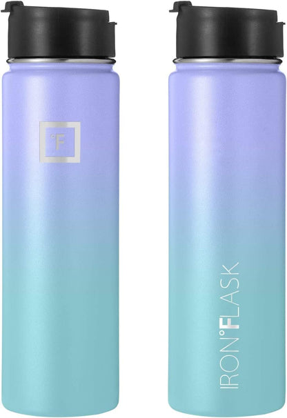 IRON °FLASK Camping & Hiking Hydration Flask with Straw, Wide Mouth Insulated Stainless Steel Sports Water Bottle - 22 oz Aurora