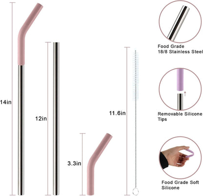 Replacement Straws for 40oz Tumblers,Metal Straws Reusable Compatible with Stanley 40oz Cup, 40 oz Tumbler Straw,4 Pack 12" Extra Long,3" Wide, Stainless Steel Straws with Silicone Tips and Brush