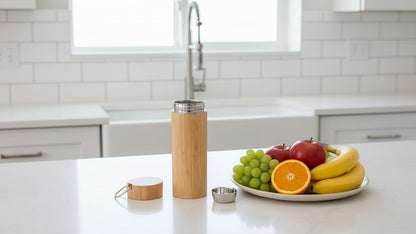 Bamboo Tea Tumbler with Infuser - 17oz Double Wall Vacuum Insulated Stainless Steel Travel Mug | Leakproof Thermal Flask with Strainer for Loose Leaf Tea, Coffee and Fruit Water