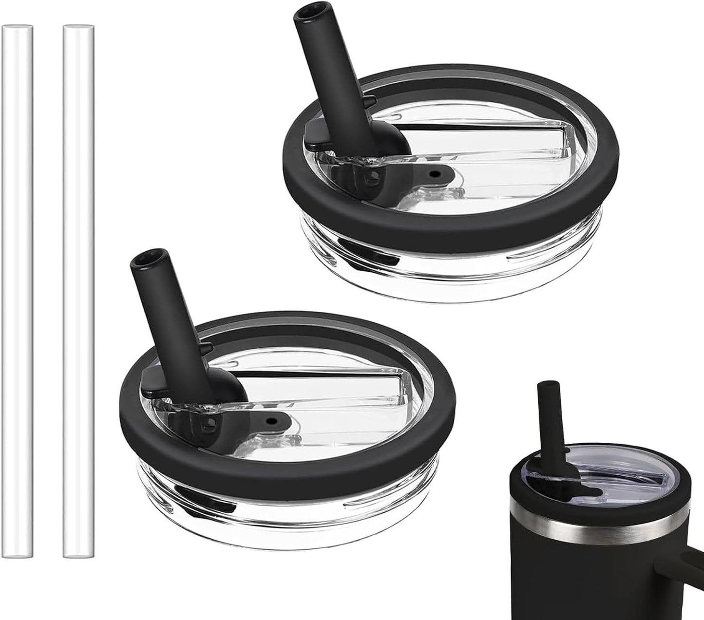 2 Pack 30 oz Tumbler Flip Straw Lid Replacement Compatible for Stanley Quencher, Leak Proof Lid Replacement for 30 OZ Stanley H2.0 FlowState Tumbler,Spill Proof Splash Reusable (Transparent Cream)