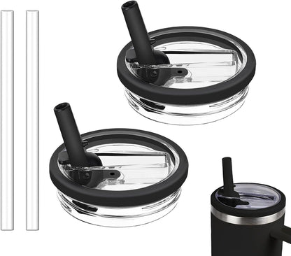2 Pack 30 oz Tumbler Flip Straw Lid Replacement Compatible for Stanley Quencher, Leak Proof Lid Replacement for 30 OZ Stanley H2.0 FlowState Tumbler,Spill Proof Splash Reusable (Transparent Cream)