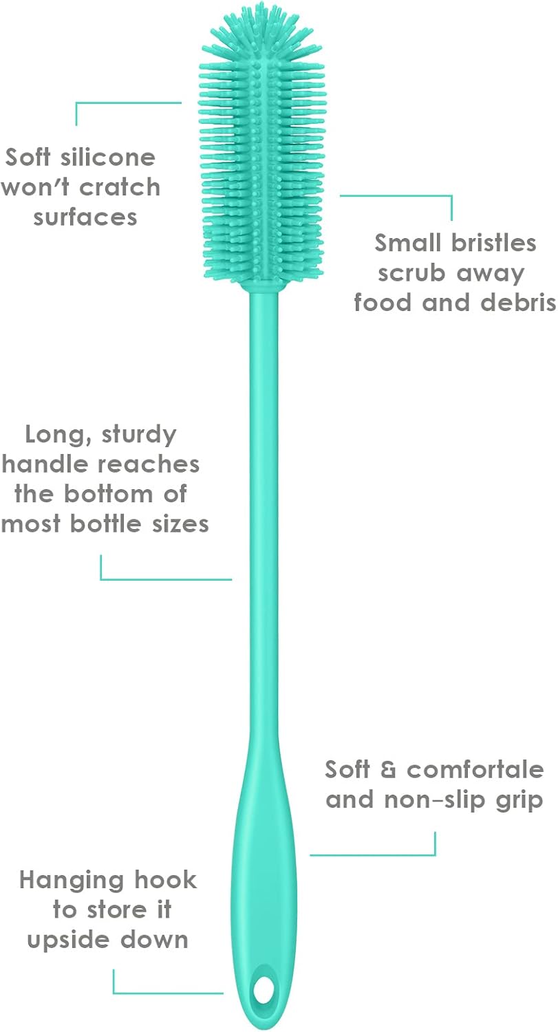 Silicone Bottle Brush, Water Bottle Cleaner Brush with Long Handle, Perfect for Cleaning Narrow Neck Containers, Vacuum Sports Bottle, Tumblers, Flask, Glassware (1 Pack, Charcoal)