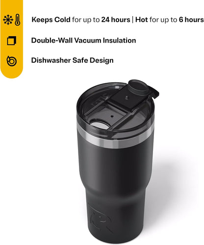 RTIC 20oz Essential Tumbler with Lid, Ceramic Lined, Insulated, Stainless Steel, Metal, Double Wall Vacuum-Insulation, Travel Cup for Iced Coffee, Tea, Hot and Cold Drink, Graphite