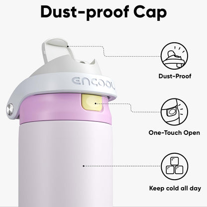 ENCOOL Leakproof Insulated Water Bottle with Straw Dual-Sip Water Bottle Bag-Safe Design for Work, Commute & Gym – Keeps Drinks Cold All Day, 24 oz, Lemonade Pink - Colors A