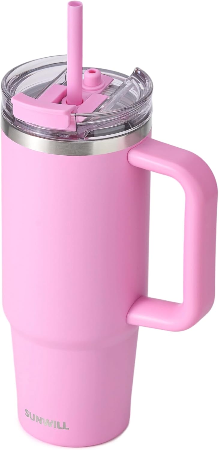 SUNWILL 20 oz Tumbler with Handle and Straw Leak Proof,Travel Coffee Mug with Lid, Stainless Steel Cup Insulated for Office & Gym, Cupholder Friendly, Powder Coated Orchid