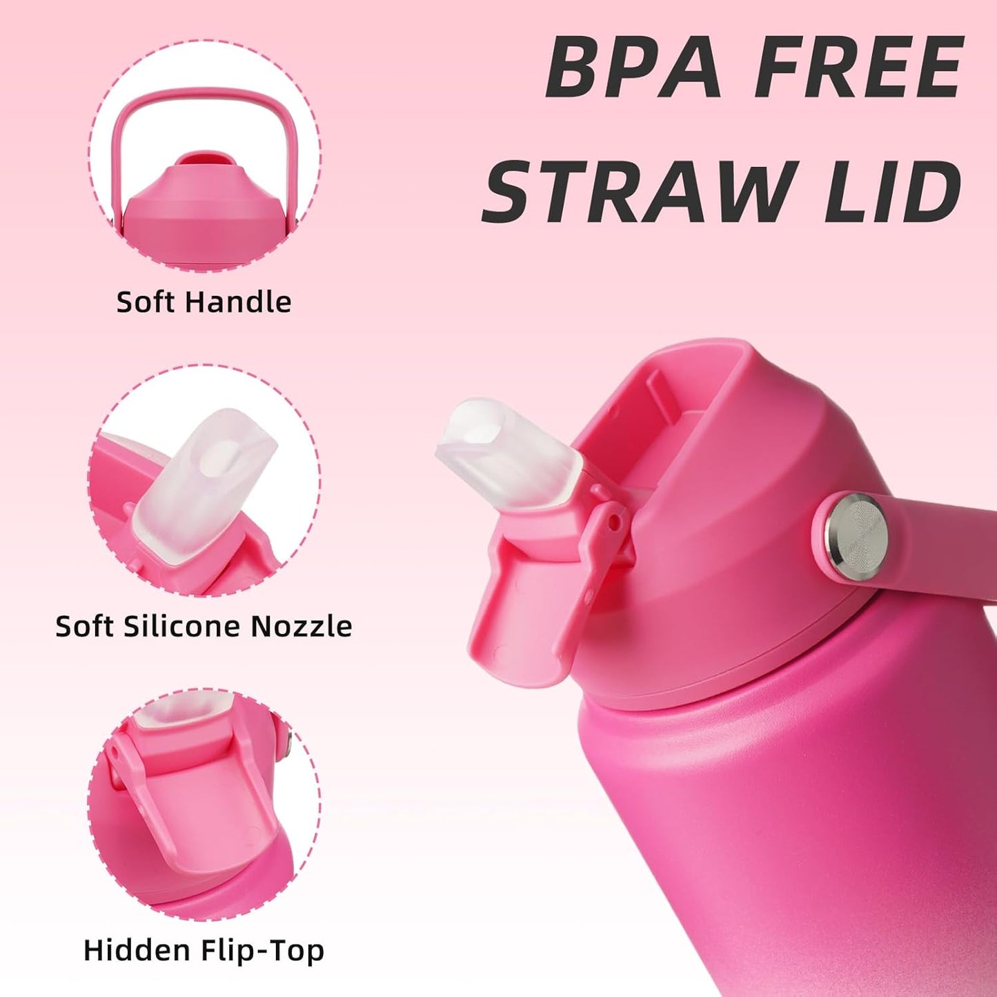 BJPKPK Insulated Water Bottle with Straw Lid, 18oz Thermo Water Bottles with Soft Nozzle, Flex Handle & Non-slip Boot, BPA Free Leak Proof Stainless Steel Metal Thermo, Tumblers, Cups,Sea Salt