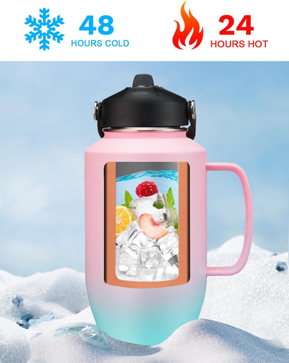 Insulated Water Bottle 40 oz - Fits in any Car Cup Holder, Keep Cold 48H Hot 24H, Stainless Steel Waterbottle Double Wall Flask with Straw, Pop-up Spout Lid, Paracord Handle, Carrier Bag