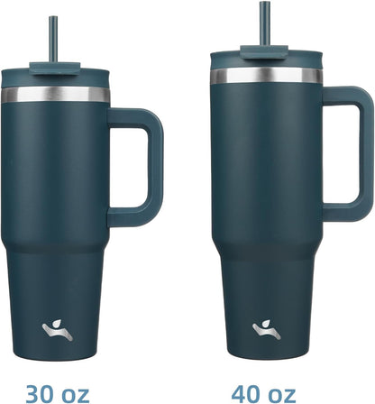 Konokyo 30 oz Tumbler with Handle and 2 Straws,2 in 1 Lid Insulated Water Bottle Stainless Steel Travel Coffee Mug,Sky