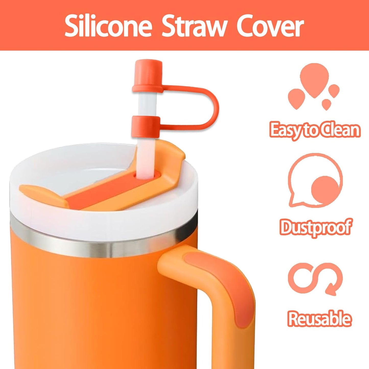 6PCS Silicone Straw Covers Cap Compatible with Stanley Cup 30-40 oz Tumbler with Handle 10mm Straw Toppers，Dust-Proof Reusable Straw Cover for Stanley Cup Accessories (Black)
