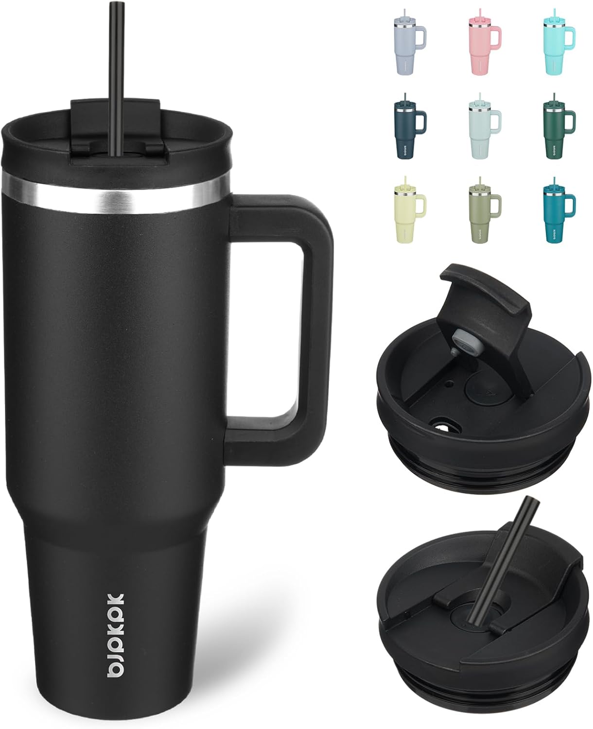 BJPKPK 30oz Stainless Steel Insulated Tumbler With Handle And Lid Straw Travel Coffee Mug Thermal Cup,Black