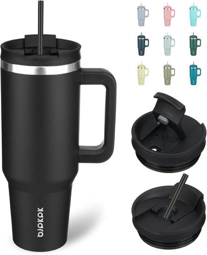 BJPKPK 30oz Stainless Steel Insulated Tumbler With Handle And Lid Straw Travel Coffee Mug Thermal Cup,Black