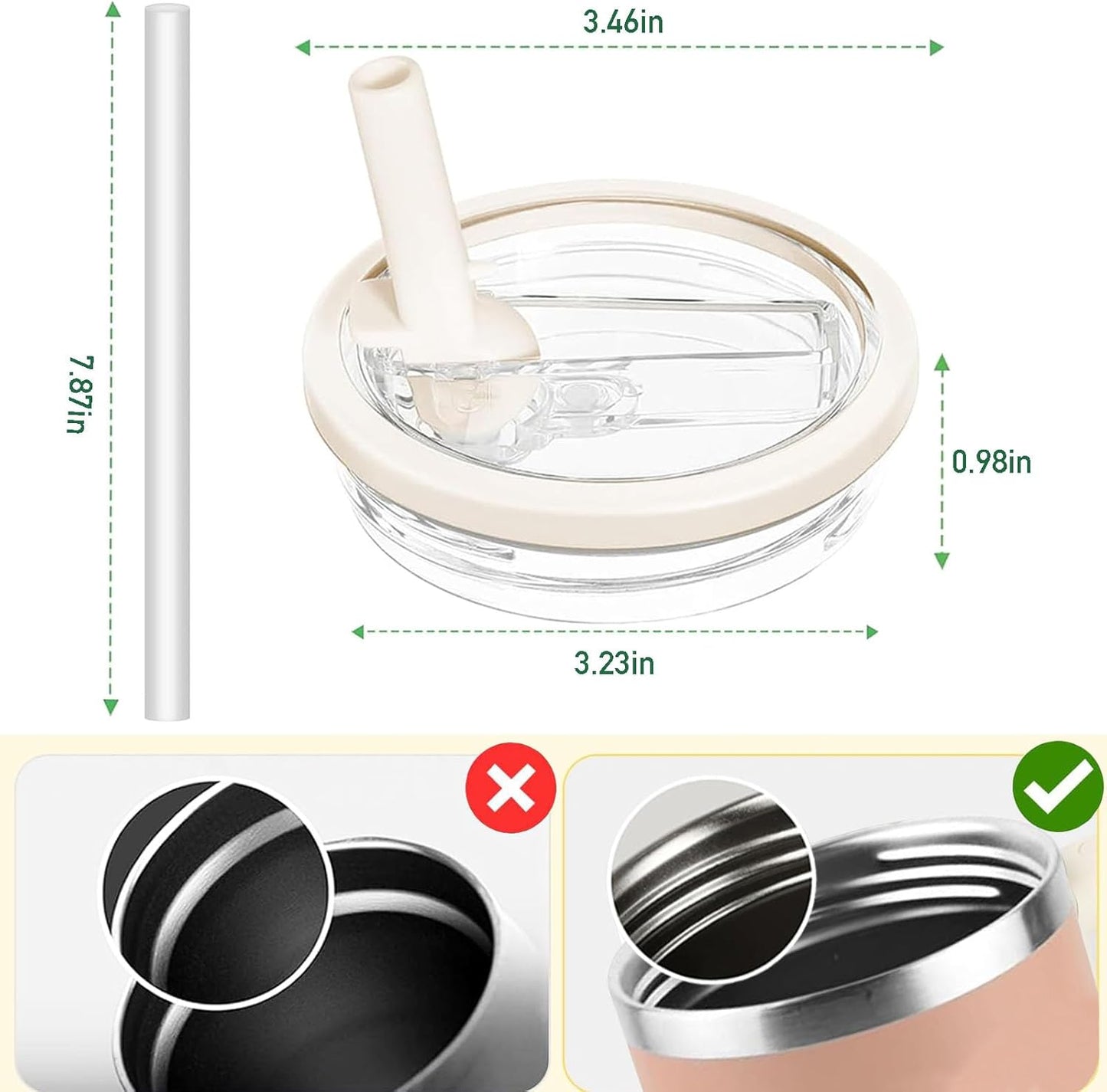 2 Pack 30 oz Tumbler Flip Straw Lid Replacement Compatible for Stanley Quencher, Leak Proof Lid Replacement for 30 OZ Stanley H2.0 FlowState Tumbler,Spill Proof Splash Reusable (Transparent Cream)