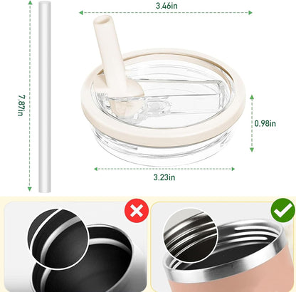 2 Pack 30 oz Tumbler Flip Straw Lid Replacement Compatible for Stanley Quencher, Leak Proof Lid Replacement for 30 OZ Stanley H2.0 FlowState Tumbler,Spill Proof Splash Reusable (Transparent Cream)