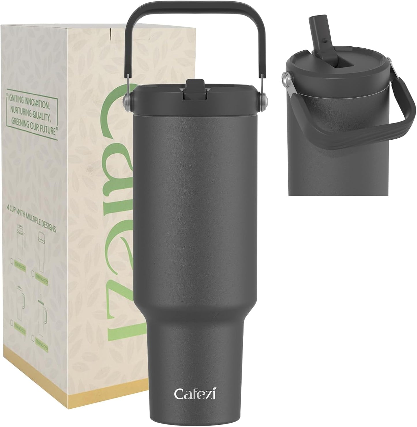 40 oz Insulated Tumbler with Top Handle and Flip Straw, Vacuum Insulated Stainless Steel Cup with Leak-Proof Lid, Sweat-Free, Fits Cup Holder, Keeps Ice Cold up to 30 Hours