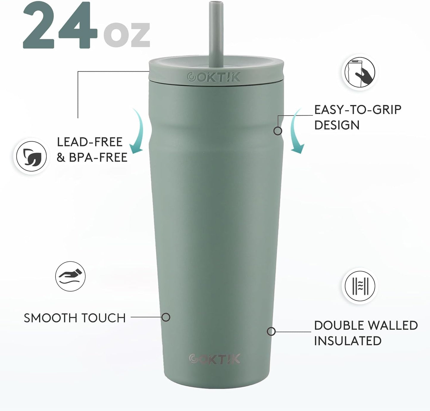COKTIK 24oz Insulated Tumbler with Lid and Straw Iced Coffee Cup Reusable Stainless Steel Travel Mug Water Bottle Cupholder Friendly for Women Men Her Him (Blush)
