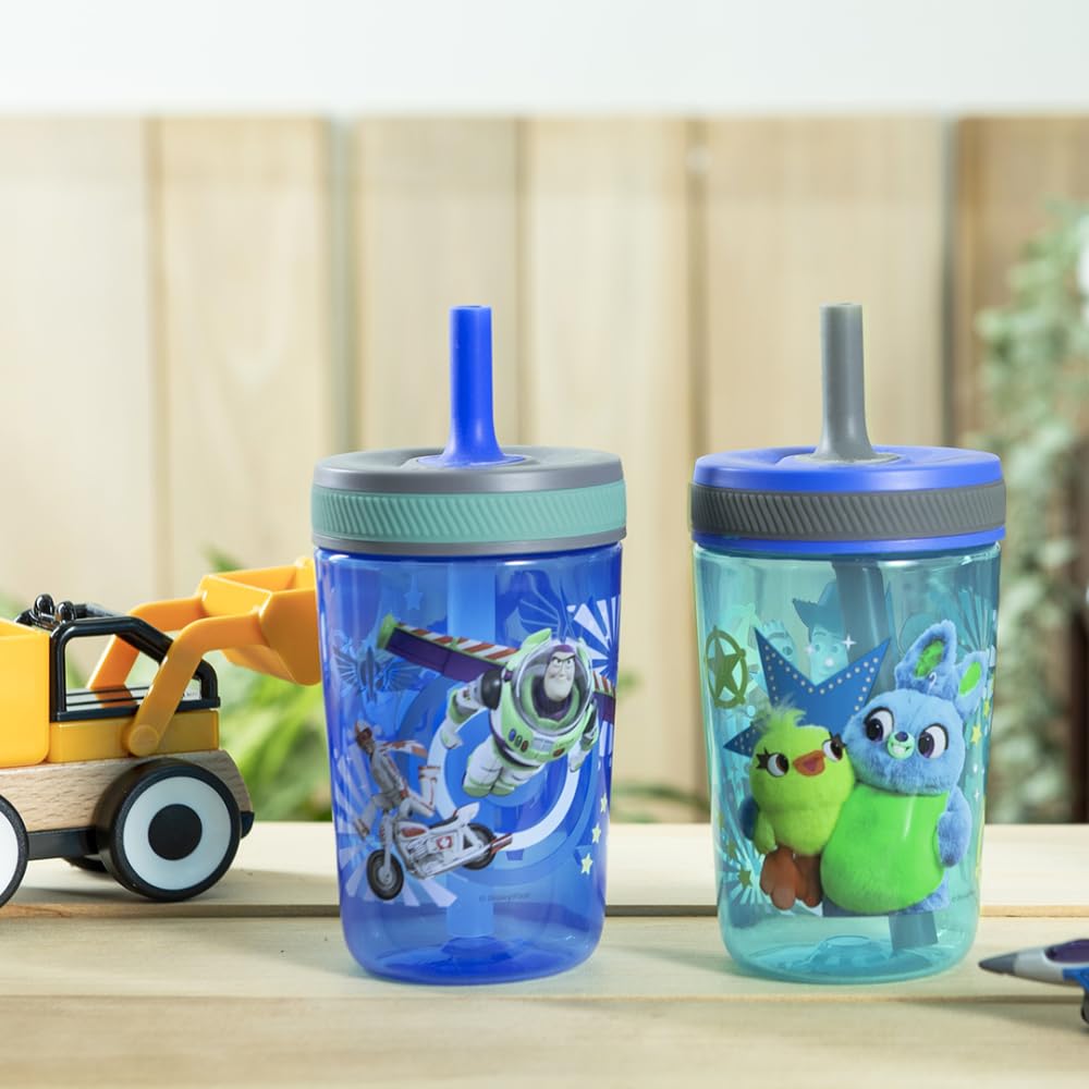 Zak Designs 15oz Bluey Kelso Tumbler Set, Leak-Proof Screw-On Lid with Straw Made of Durable Plastic and Silicone, Perfect Bundle for Kids, 2 Count (Pack of 1) - Colors B