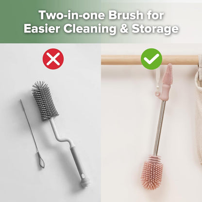 Haakaa Silicone Cleaning Brush for Baby Bottles and Crevices, Double-Ended Bottle Brush for Breast Pumps, Milk Collectors, Nipples and Breastmilk Storage Bags, Food-Grade Silicone, Pea Green, 1 Pack