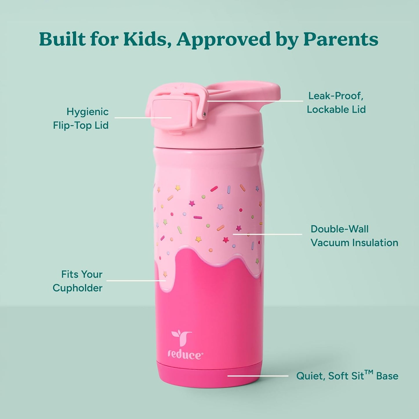 Reduce Hydrate Pro Kids 14oz Stainless Steel Insulated Water Bottle w/Straw – Spill Proof Tumbler for Kids – 30 Hour Cold Retention – Dishwasher Safe Leak-Proof Design - Abstract Flowers