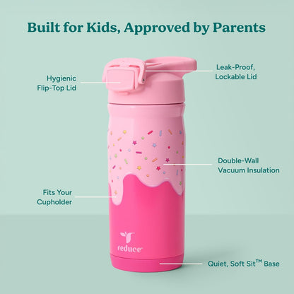 Reduce Hydrate Pro Kids 14oz Stainless Steel Insulated Water Bottle w/Straw – Spill Proof Tumbler for Kids – 30 Hour Cold Retention – Dishwasher Safe Leak-Proof Design - Abstract Flowers