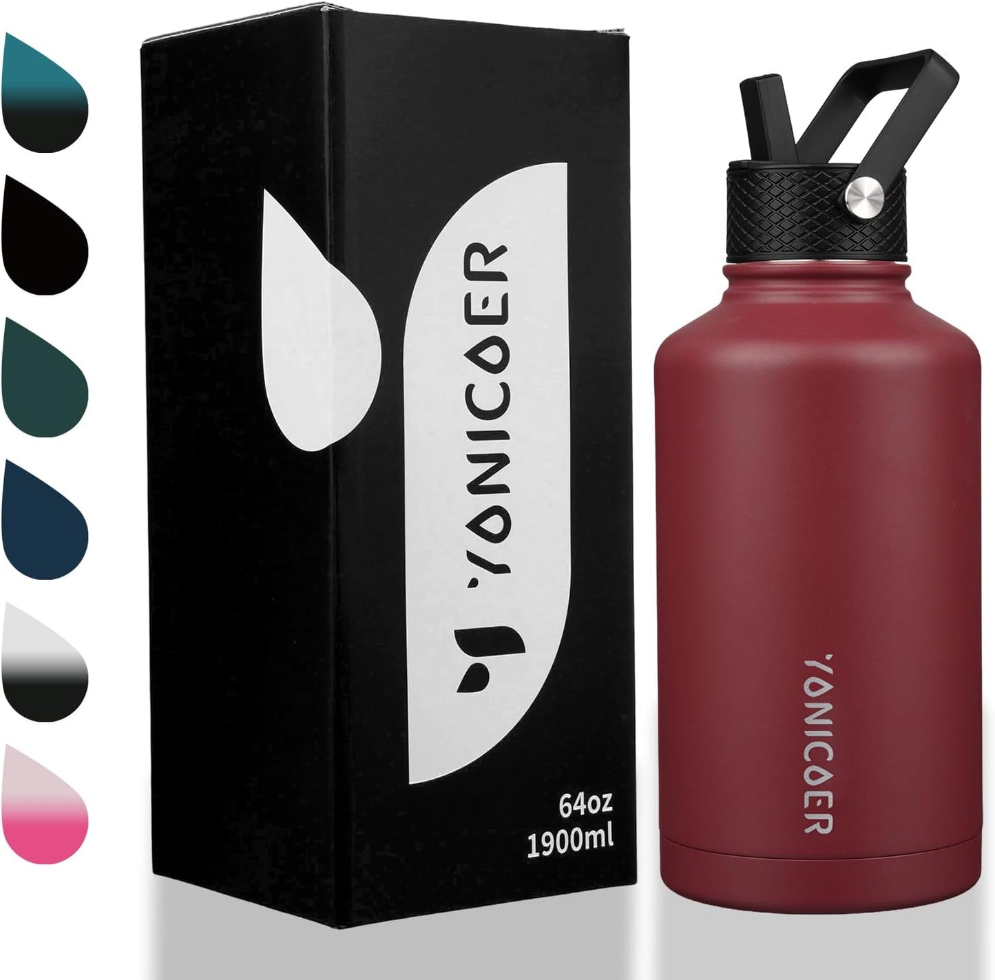 Insulated Water Bottle 40oz,Triple Wall Vacuum Stainless Steel(Dishwasher Safe),Leak Proof & Non-BPA,Flask Jug with Paracord Handle & Straw Spout Lids Sports Cherry Blossom