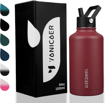 Insulated Water Bottle 40oz,Triple Wall Vacuum Stainless Steel(Dishwasher Safe),Leak Proof & Non-BPA,Flask Jug with Paracord Handle & Straw Spout Lids Sports Cherry Blossom