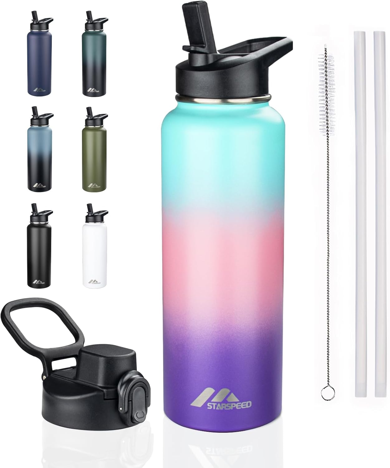 StarSpeed 32oz Insulated Water Bottle with Straw Lid, Stainless Steel Double Walled Vacuum Water Flask, Wide Mouth Sports Water Bottle for Gym Camping Hiking, Indigo Black