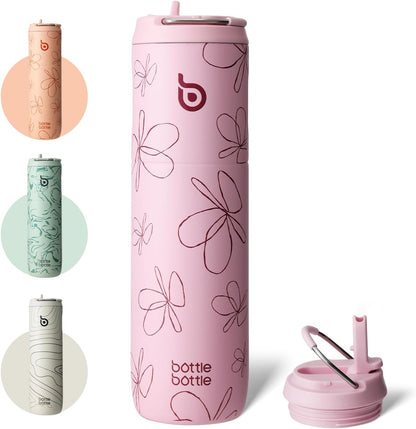 BOTTLE BOTTLE Insulated Water Bottle 24oz with Straw Lid and Handle for Sports Travel Gym Stainless Steel Water Bottles Double-Wall Vacuum Metal Leak Proof BPA-Free