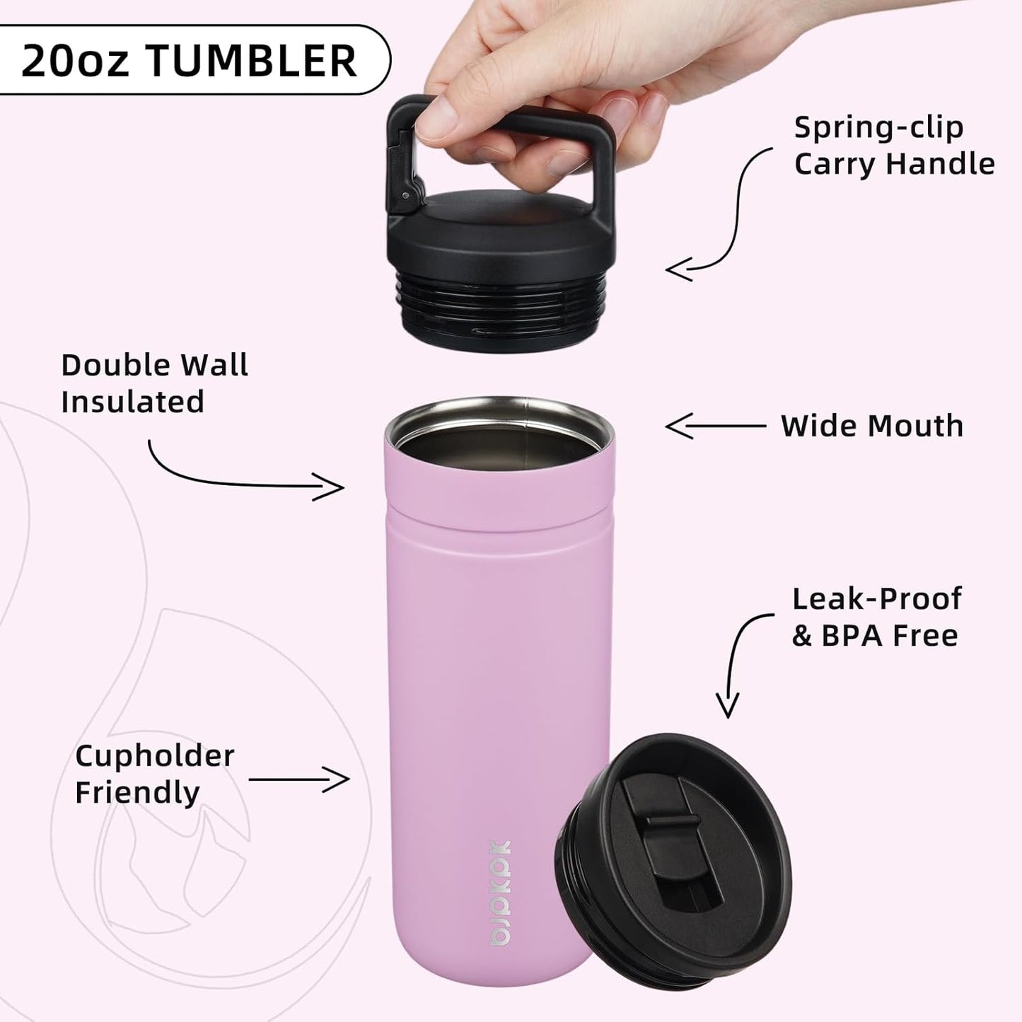 BJPKPK Insulated Water Bottle with 2 Lids,20 oz Double Wall Stainless Steel Vacuum Tumbler Travel Coffee Mug,Wide Mouth Thermal Cup,Haze Blue