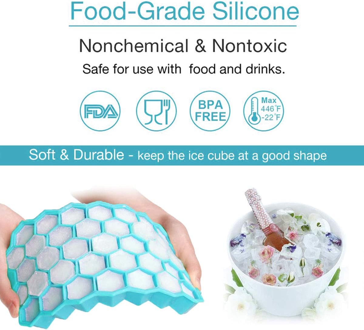Azyh Ice Cube Trays with Lid, 2 Pack Silicone Ice Cube Trays with Lid-37 Grid, Easy-Release 74 PCS Small Ice Cubes for Iced Coffee Cocktail Whisky Chocolate Soup Food,BPA Free,Durable,Dishwasher Safe
