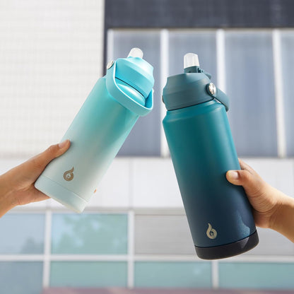 BJPKPK Insulated Water Bottle with Straw Lid, 18oz Thermo Water Bottles with Soft Nozzle, Flex Handle & Non-slip Boot, BPA Free Leak Proof Stainless Steel Metal Thermo, Tumblers, Cups,Sea Salt