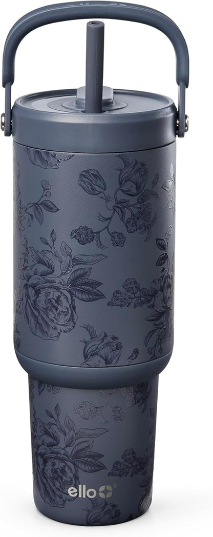 Ello Oasis Go+ 26oz Tumbler with Top Handle and Retracting Straw | Reusable Insulated Stainless Steel Cup, 100% Leakproof Water Bottle, 24 Hours Cold, Cup Holder Friendly For Travel | Wild Rasberry