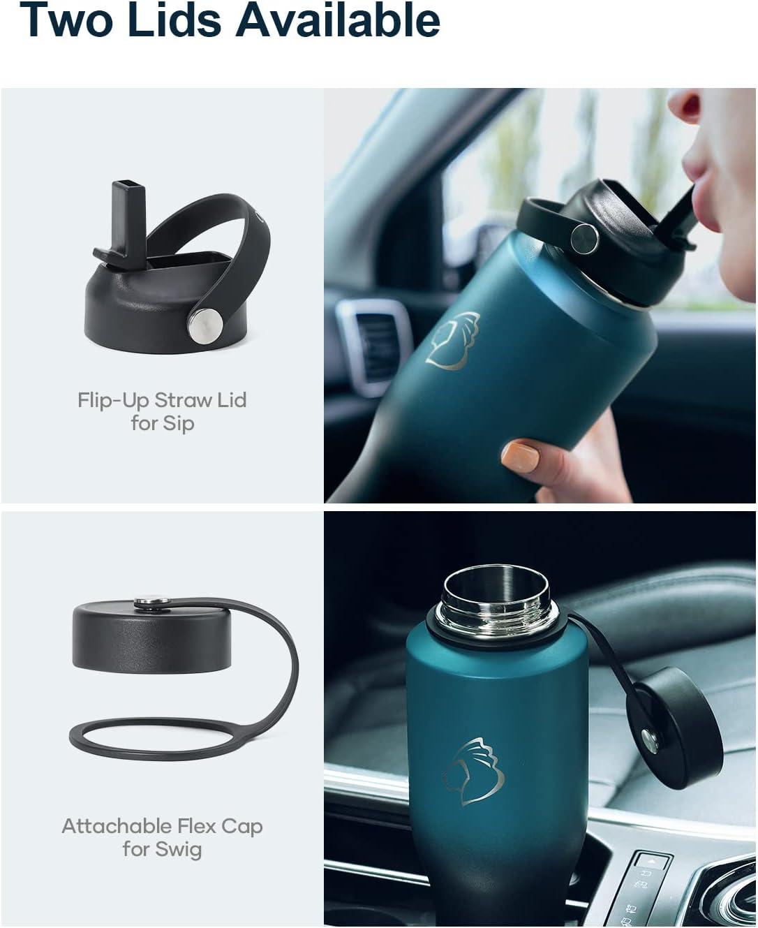BUZIO 40oz Insulated Water Bottle Fits in Any Car Cup Holders, 40oz Vacuum Insulated Tumbler with Lids and Straw for Water, Travel Mug Cupholder Friendly, Leakproof Keep Cold & Hot, Indigo Crush