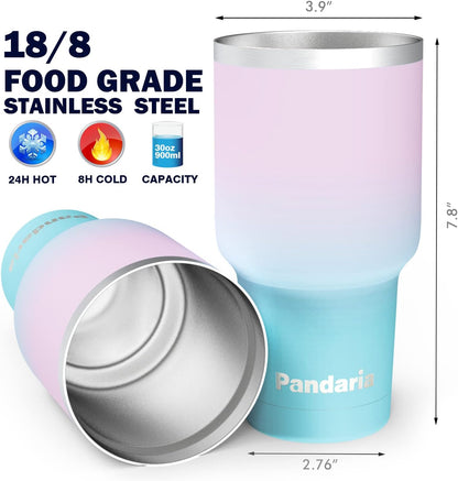 30oz Insulated Tumblers with Lids and Straws, Double wall Stainless Steel Tumbler with straw, Reusable Spill Proof Tumbler, Perfect for Iced Coffee, Tea & More- Flamingo