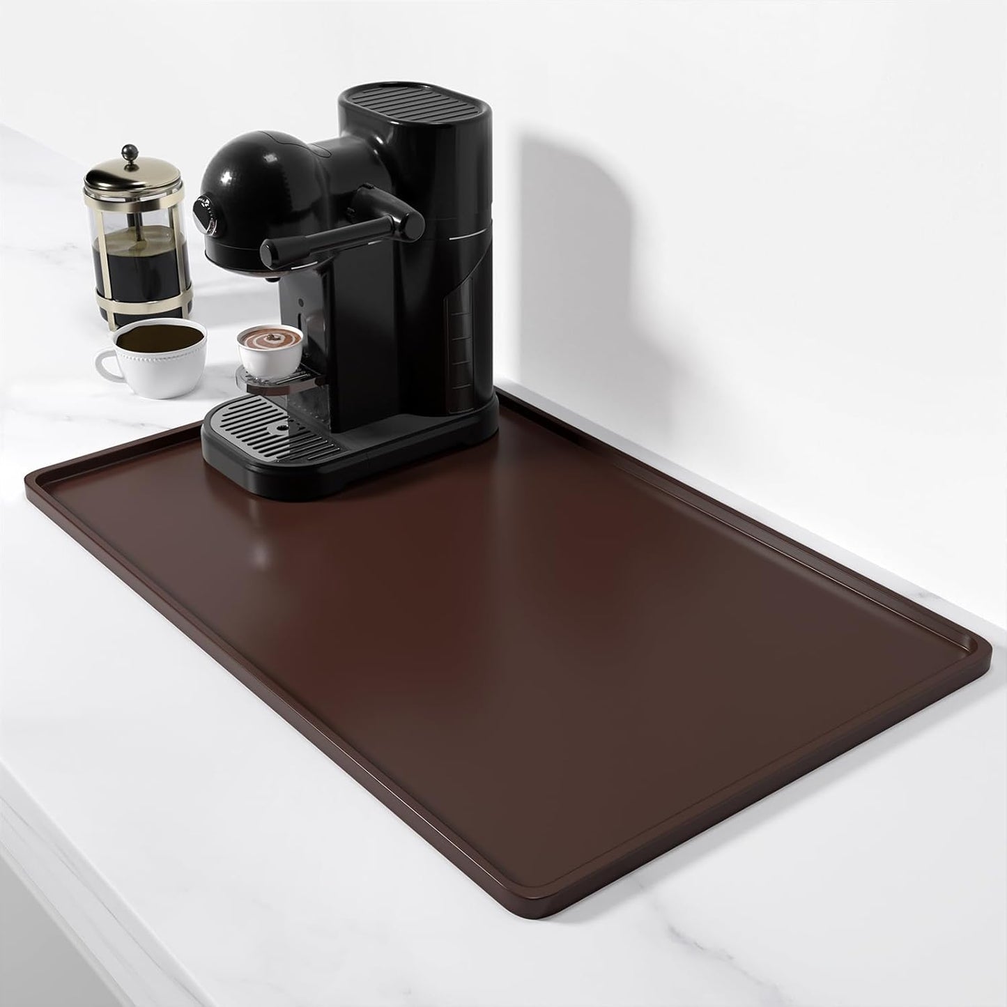 Rnivvi Silicone Coffee Mat, 16" x 24" Waterproof Raised Edge Coffee Bar Mats for Espresso Machine Station Accessories, Heat Resistant Detachable Dish Drying Pad for Kitchen Counter, Dish Rack, Green