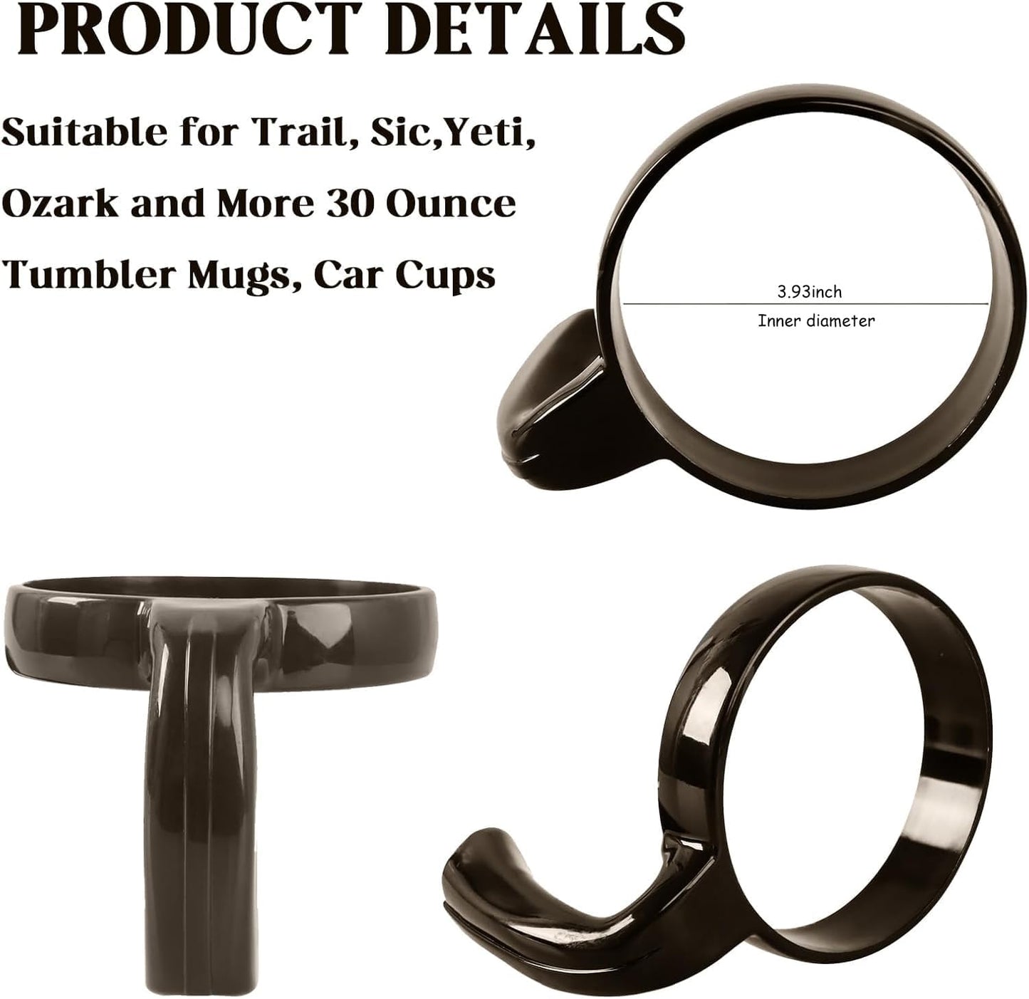 30Oz Tumbler Handle for Yeti,Suitable for tumblers 2 Pack BPA FREE Suitable for cups with a diameter of 3.94 inches(30 ounce, Black)